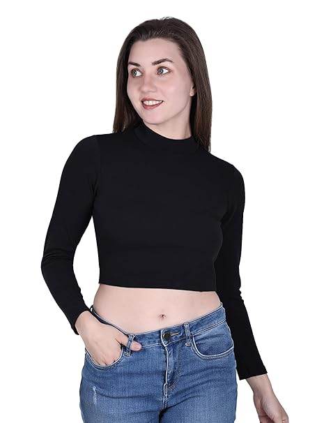 Women High Neck Black Crop Top - MYLUXURY LANE ENTERPRISE